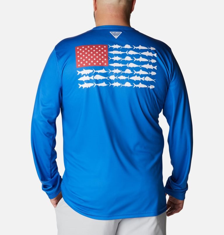 Men\'s Columbia PFG Terminal Tackle Fish Flag Long Sleeve Sweatshirts Blue | Plus Size CA-CC4A8